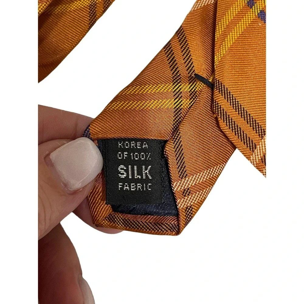 Nautica 100% Silk Tie‎ Orange Navy  Plaid Classic Preppy EUC Fast Shipping